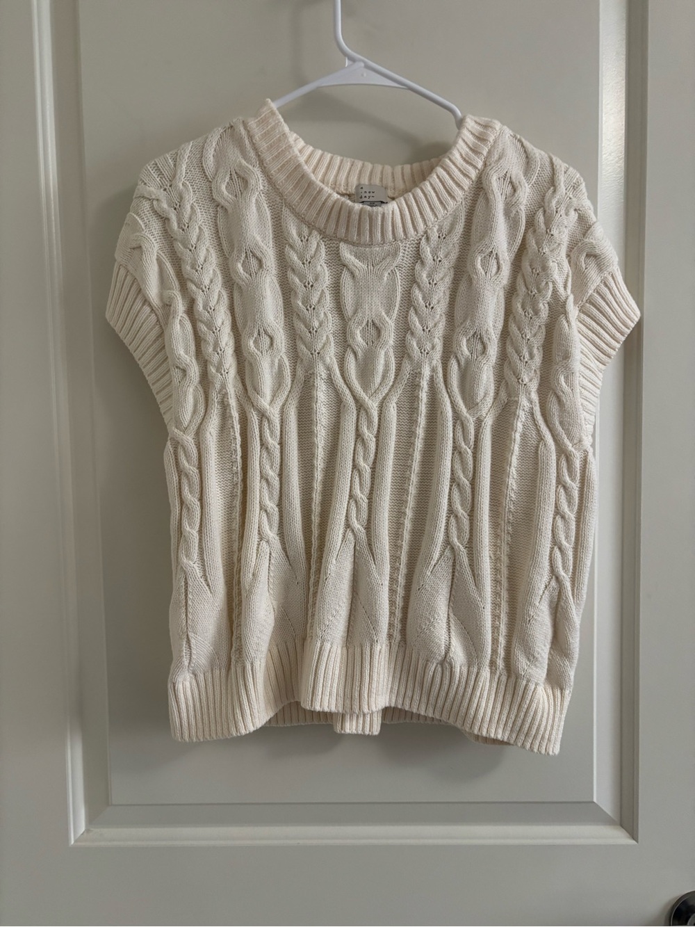 a new day Cream Cable Knit Short Sleeve Crew Sweater